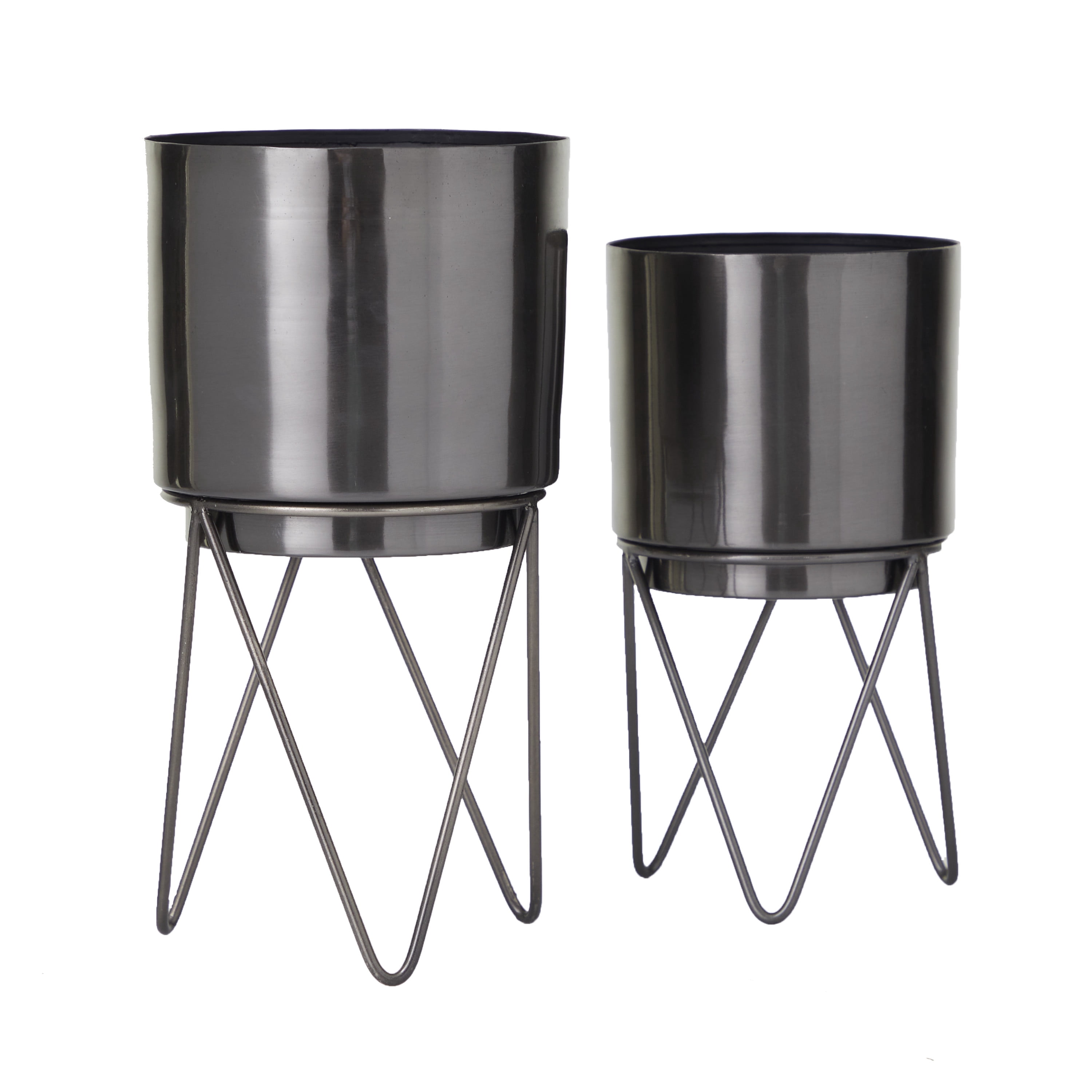 CosmoLiving by Cosmopolitan 12", 10"H Black Metal Planter with Removable Stand (2 Count)