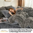 thumbnail image 3 of LIFEREVO 3 Pieces Luxury Plush Shaggy Faux Fur Duvet Cover Set(1 Fluffy Fuzzy Comforter Cover + 2 Pompoms Fringe Quilted Pillow Covers) Furry Bed Set, Zipper Closure, Queen Size, Ombre Dark Gray, 3 of 7