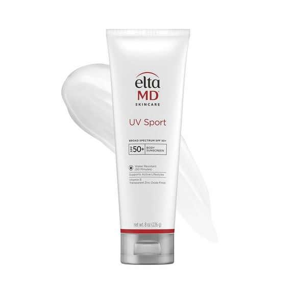 EltaMD UV Sport Sunscreen Lotion, SPF 50 Body Sunscreen, Water and Sweat Resistant, Oil-Free, Zinc Oxide Formula, 8 oz Tube