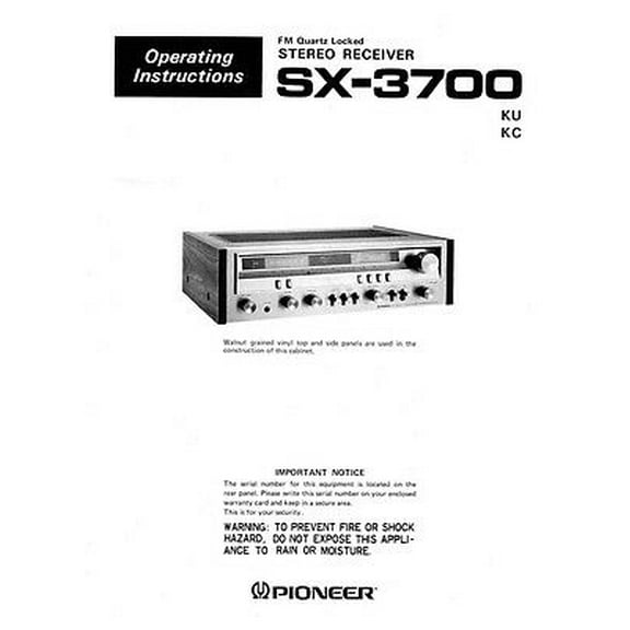 Instruction Manual ONLY for Pioneer SX-3700 Receiver Owners Manual REPRINT