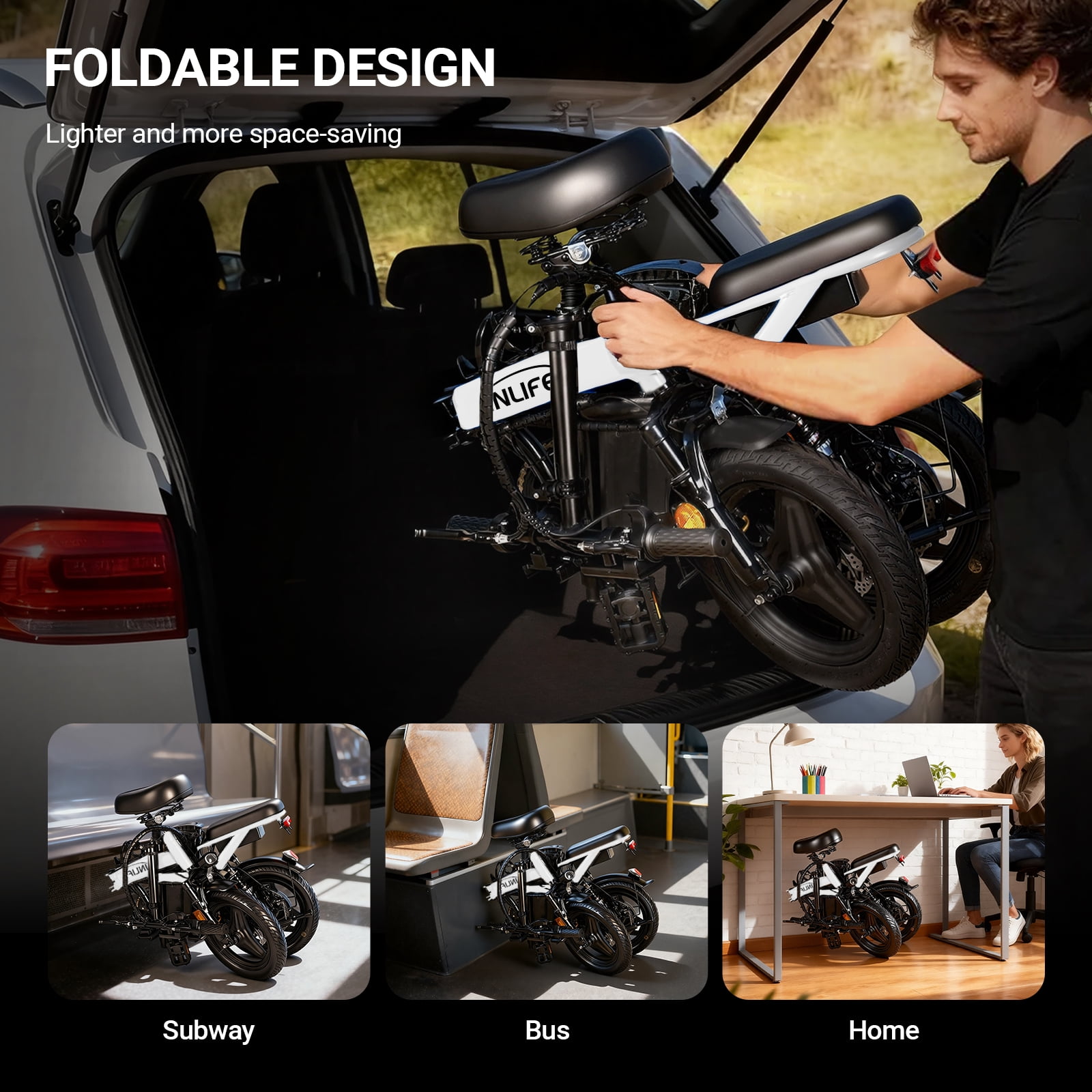 Inlife 14" Folding Electric Bike 15AH Battery Ebike 900W Electric Folding Bicycle 35 Miles Range
