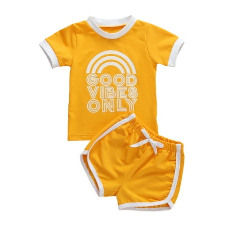 

Kiapeise 2 Pcs Baby Girl Letter Printed Short Sleeve T-Shirts + Shorts Sets