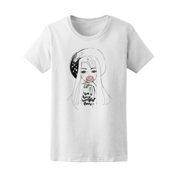 Beautiful Flower And Lady Sketch Tee Women's -Image by Shutterstock