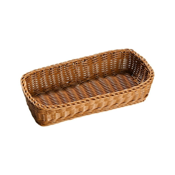 Bandeja para cubiertos de ratán sintético, cesta de picnic, cestas de pan tejidas para encimeras 26cmx12cmx6cm