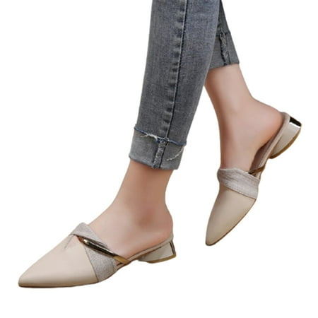 

Mules For Women Slip On Pointed Toe Backless Slip On Slides Loafer Shoes For Women s Mules Clogs 40 Creamy-white