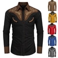 thumbnail image 2 of Yungyresw Cowboy Shirt for Men Vintage Wash Long Sleeve Shirt Chest Flap Pockets Men's Western Shirts Stage Performance, 2 of 4