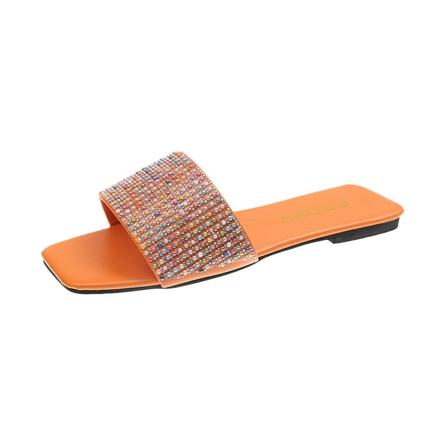 RKSTN Pantoufles pour Femmes Nouvelles Rétro à Bout Carré Chaussures Plates Sandales Décontractées à Strass Pantoufles,Pantoufles pour Femmes Intérieur Extérieur