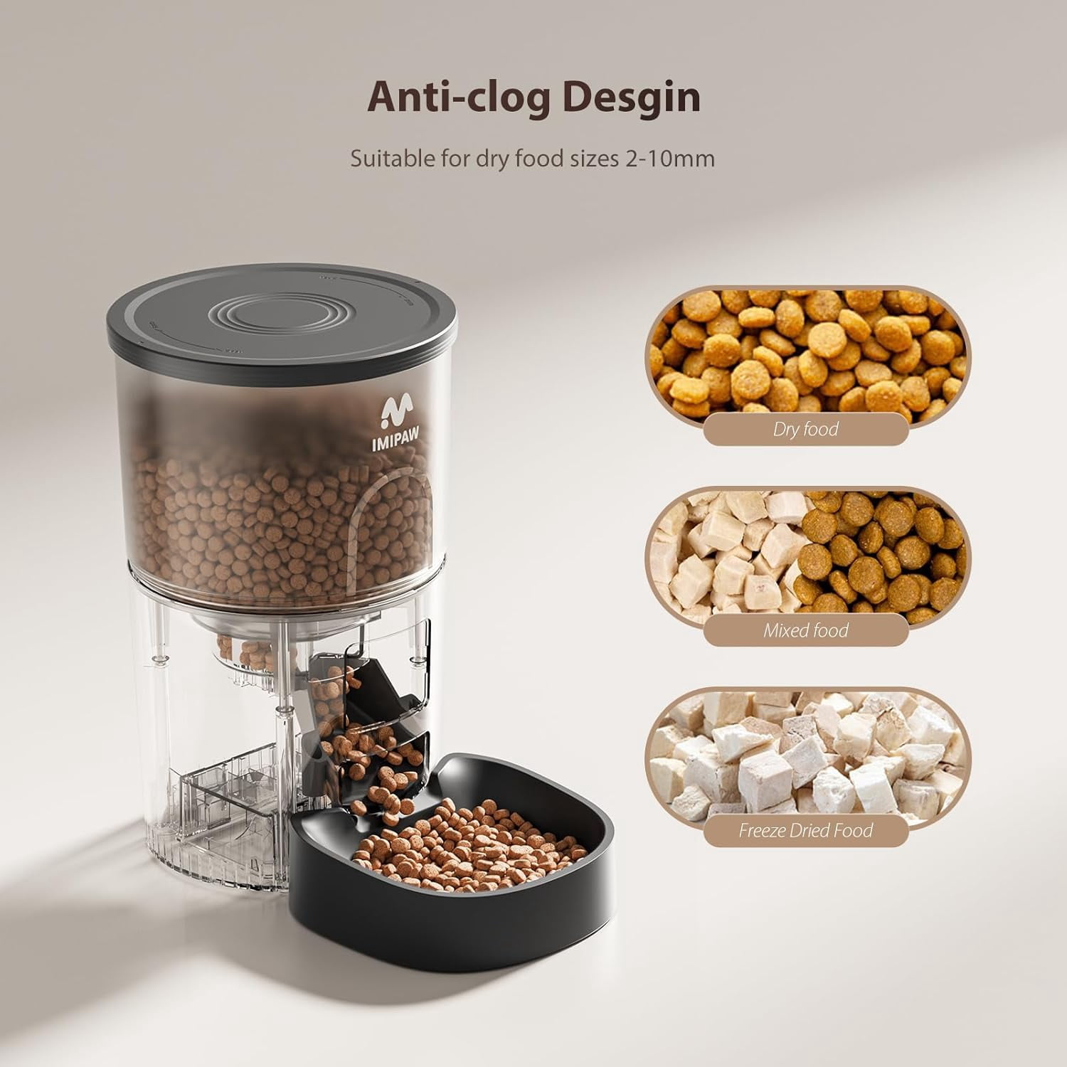 IMIPAW Automatic Cat Feeders, 3L Timed Cat Food Dispenser with Clog-Free Design, Dog Pet Feeder