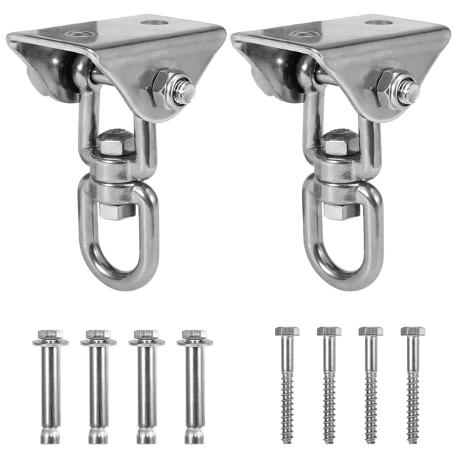 Graflsoa Stainless Steel Swing Hanger Set with 360° Rotation, Removable Safety Buckle, and Custom Washers for Aerial Yoga, Hammocks, and More (Includes 2 Hangers, 4 Expansion Bolts, 4 Screws)