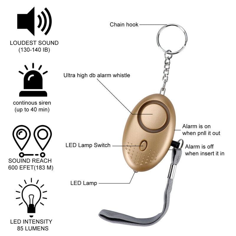 140DB Emergency 5 Pack Safe Sound Personal Alarm Keychain With LED Light 