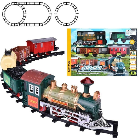 Toy Train Set with Sounds & LED Lights Electric Locomotive Cargo