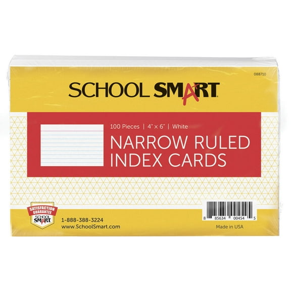 Index Card School Smart Ruled de 4 x 6 pulgadas y 90 libras, color blanco, paquete de 100