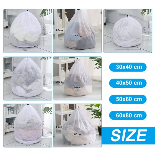 Bolsas Grandes De Malla Para Lavandería, Reutilizables, Duraderas, Con Cremallera, Bolsa De Lavadora Para Ropa, Medias, Ropa Interior, Brasier, Juguetes, Colcha, Viajes (4 Unidades) (blanco