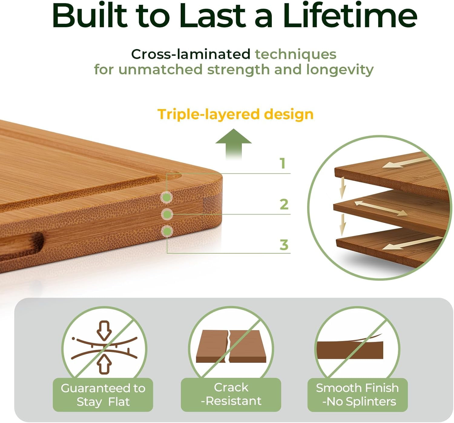 Keechee Carbonized Bamboo Cutting Board Set, 2 Piece, Brown, 15 in x 10 in and 12 in x 8 in, with Juice Groove and Built-in Handles