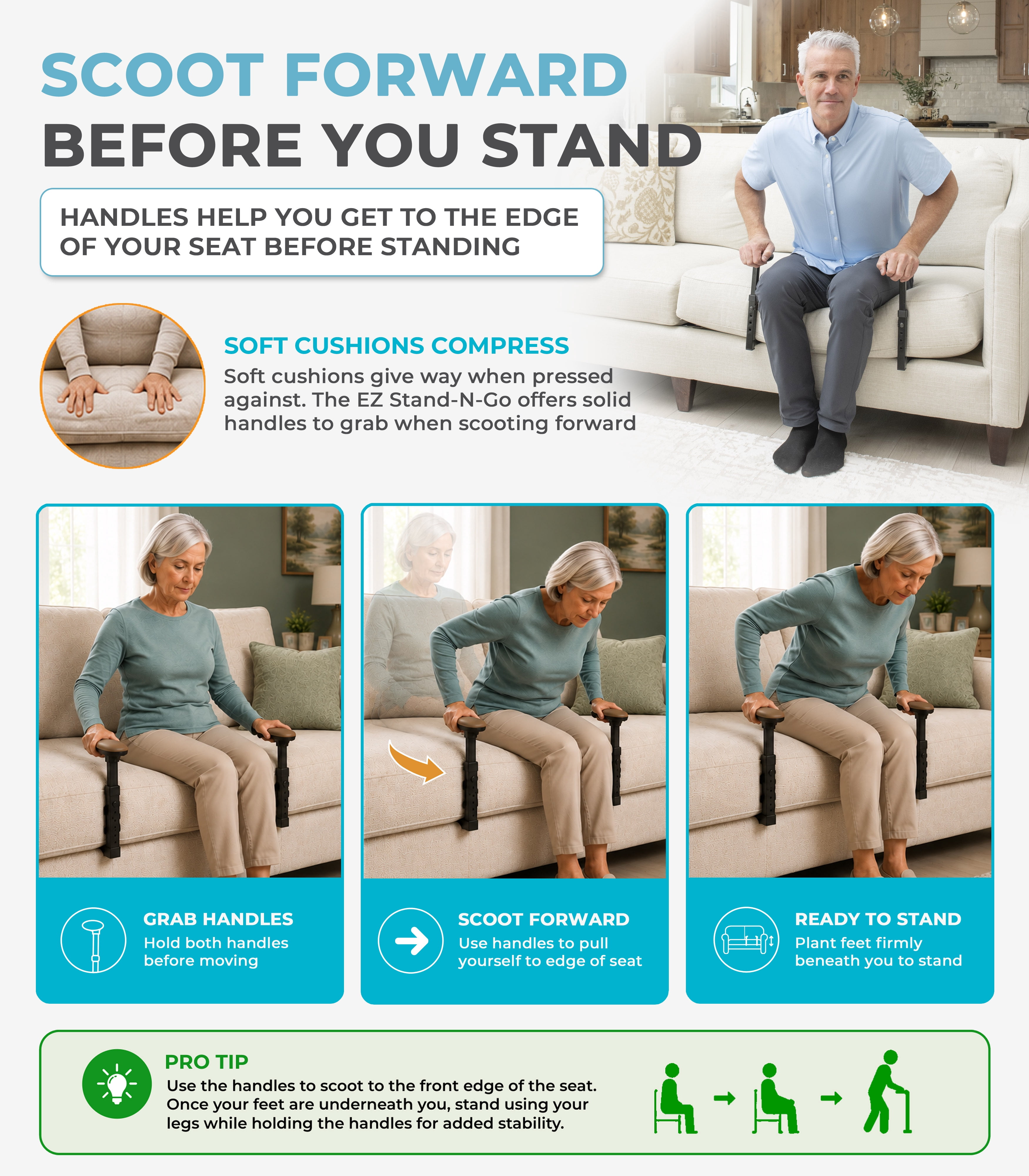Stander EZ Stand-N-Go, Chair Lift-Assist for Elderly, Grab Bar Standing Aid for Seniors, Daily Living Mobility Aid, Black