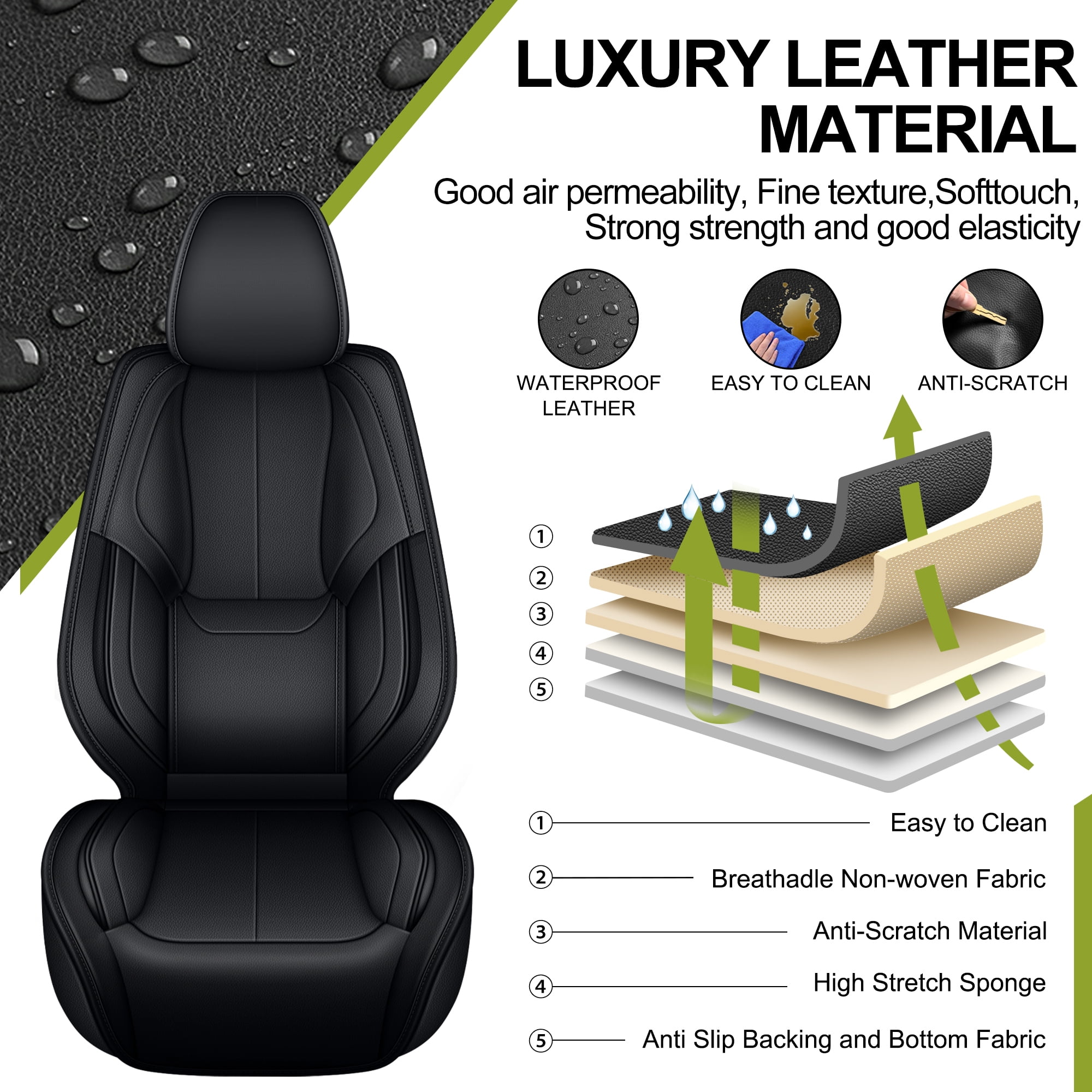 AQBDDBQ Seat Covers Full Set Custom for Lexus ES 350 300H 2007-2025:5 Seats Breathable Luxury Leather Seat Cover Carseat Protectors Black,Full Set(5 Seats)