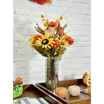Admired By Nature ABN3B002-HARVEST 18 Stems Home Office/Wedding/Restaurant Decoration Arrangement Artificial Sunflower/Mum/Zinna Mixed Flowers Bush, Harvest