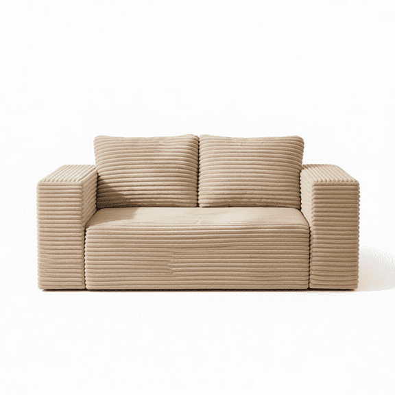 LRUNE 63" Loveseat Sofa Couch in a Box, 2 Seater Boneless Couch, Camel
