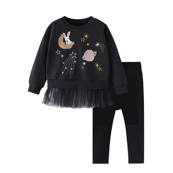 Tween Girls Outfits & Sets 2 10 Years Winter Fall Long Sleeve Crewneck Printed Tops Pants Casual Outfit Kids