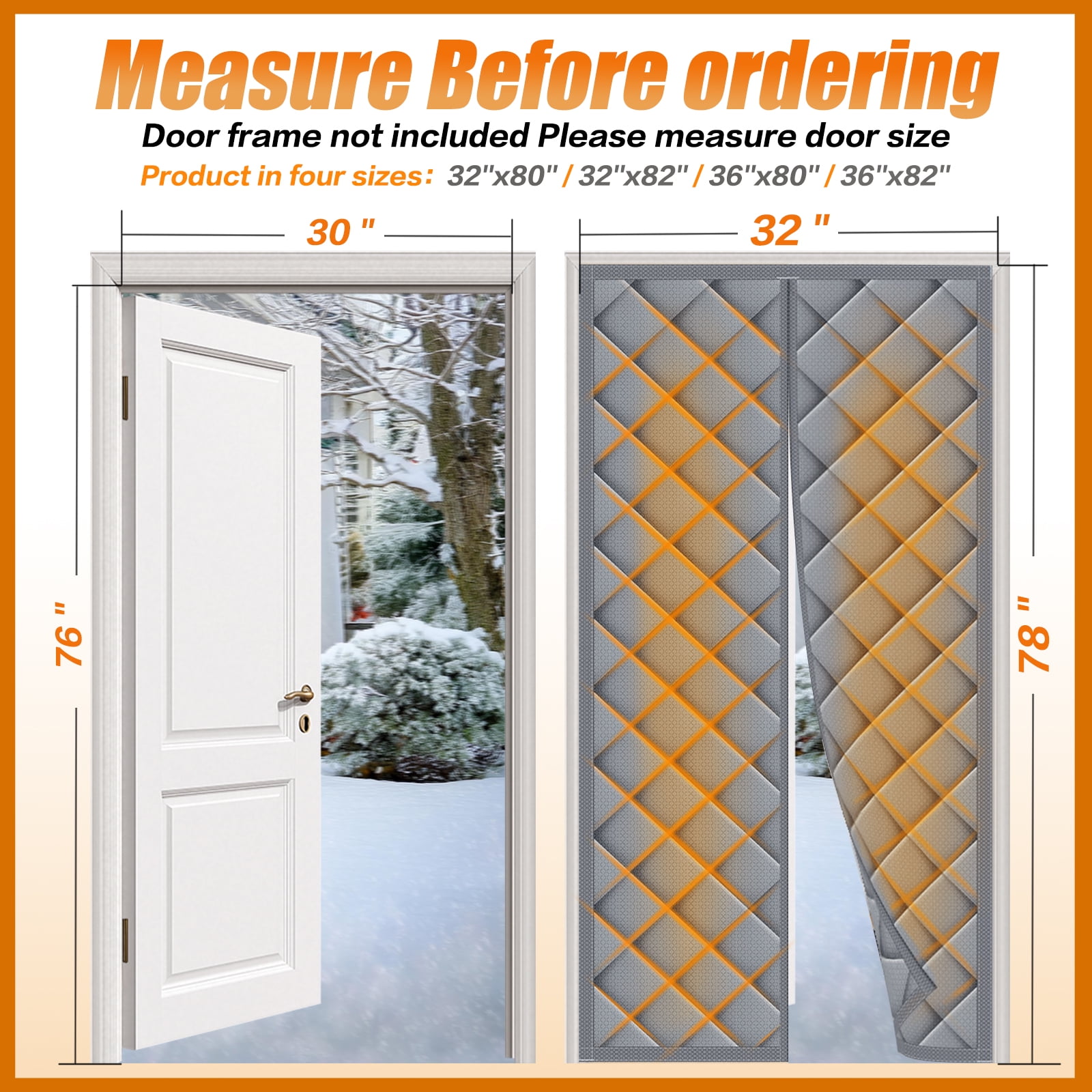 Winter Magnetic Thermal Insulated Door Curtain Fits Door Size 32" X 80" Insulation Cover Blanket Insulation Cloth Thicken Cotton as Privacy Temporary to Soundproof