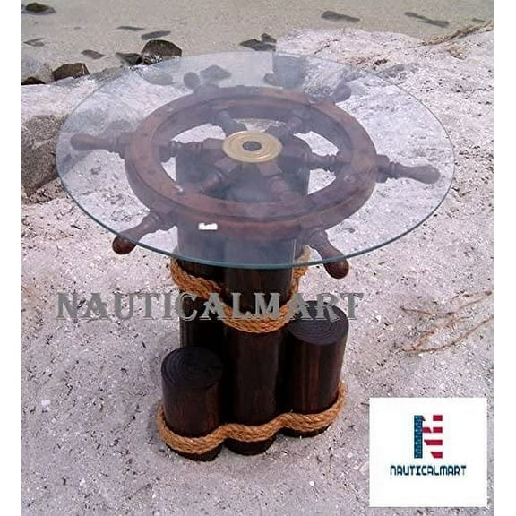 Wooden Ship's Wheel Coffee Table by NauticalMart