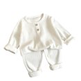 thumbnail image 7 of Spazoro Toddler Girls 2 Pieces Outfit Sets, Long Sleeve Solid Color Crew Neck Shirts and Pants Soft & Breathable Fall Casual Loungewear Sets for Home White Size 0-1T, 7 of 7