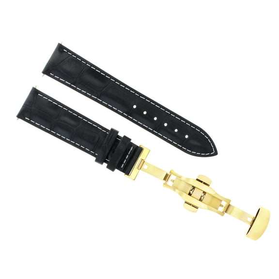 20MM LEATHER WATCH BAND STRAP DEPLOY CLASP FOR ROLEX DATE DATEJUST BLACK GOLD