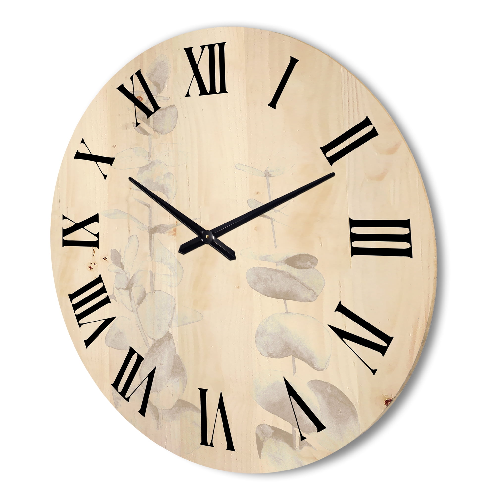 Designart 'Grey Eucalyptus Branches On White' Traditional Wood Wall Clock
