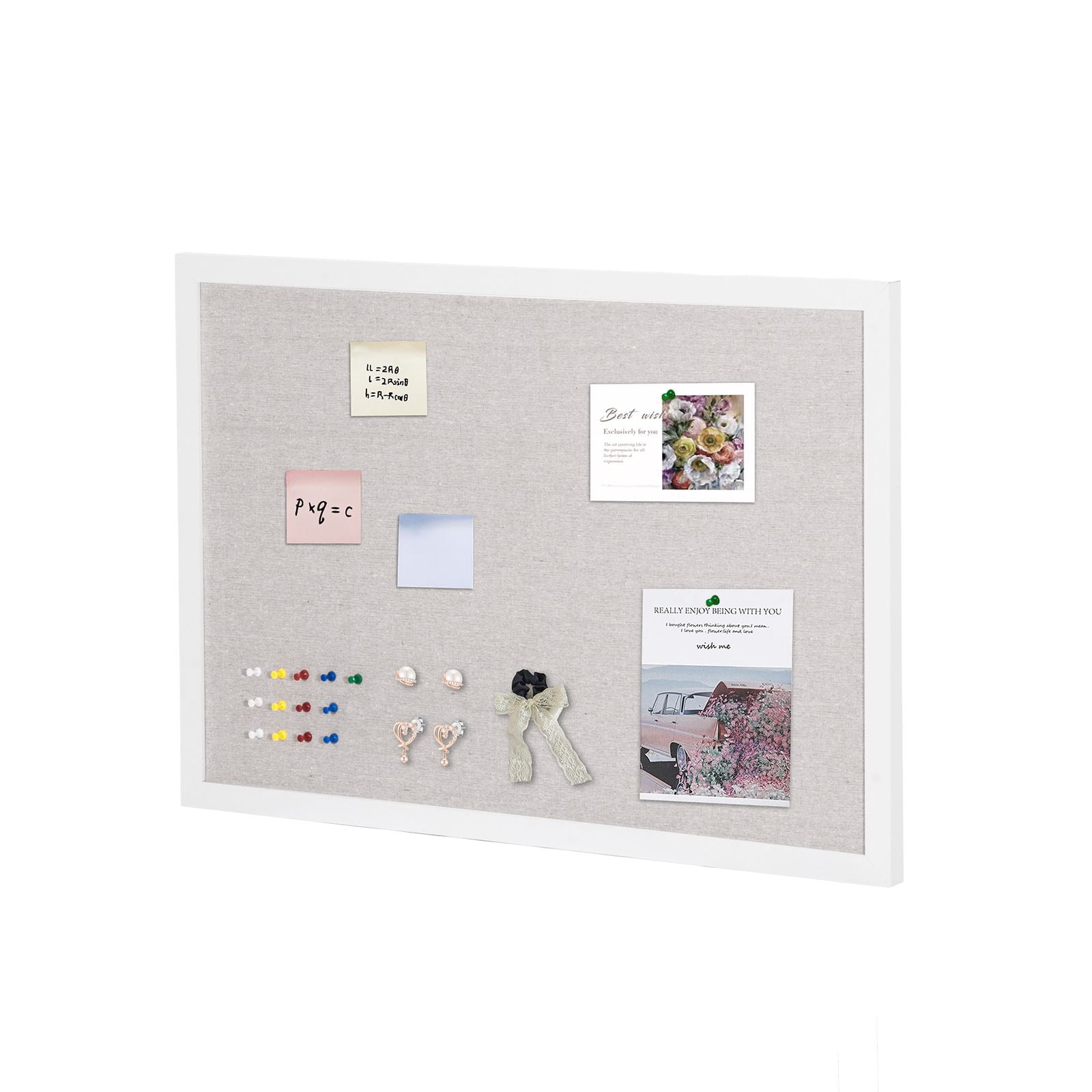 30 x 20 Inch Large Bulletin Board, White Polyester-Cotton Surface, MDF Frame, 7mm Fiberboard Core, Complete with Push Pins & Installation Kit, for Home, Office & Classroom