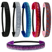 6 Pcs Glitter Headbands for Girls -  Adjustable Non-Slip Elastic Hairbands - Hair Accessories