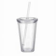 thumbnail image 1 of Double Walled Cup Plastic Clear with Lid and Straw BEST L0Z0 500ml Drinks, 1 of 9