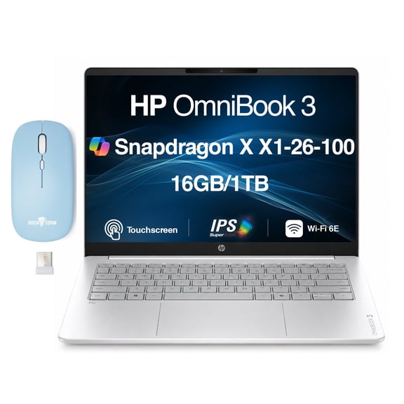 HP OmniBook 3 14 WUXGA Touch Snapdragon X1 16GB 1TB SSD Win11 Pro w/DKZ Mouse