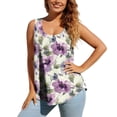 thumbnail image 2 of Karymi Womens Tops Dressy Casual U‑Neck Wide Strap Floral Print Sleeveless Tank Top, Loose‑Fit Casual Vest, Curved‑Hem Summer Boho Tunic Blouse Going Out Tops for Women, 2 of 7