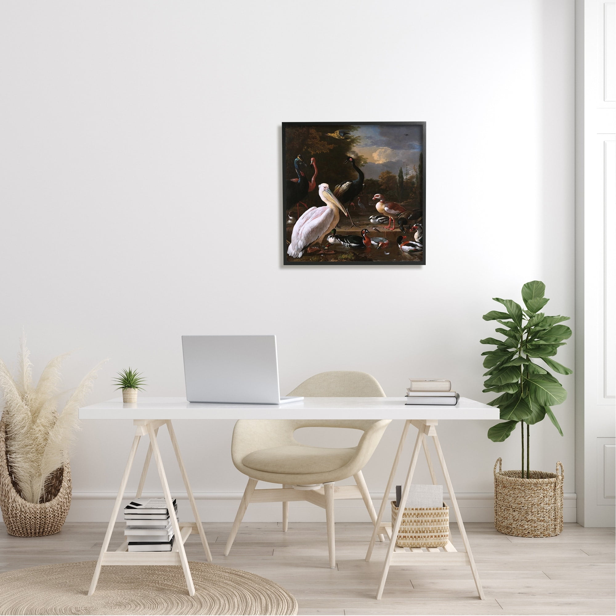 Stupell Industries Pelican and Other Birds Melchior d'Hondecoeter Painting Painting Black Framed Art Print Wall Art, Design by one1000paintings