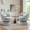 thumbnail image 2 of Newnno 360° Swivel Accent Chairs Set of 2, Mid-Century Modern Velvet Barrel Chair, Comfy Shell Shape Arm Chair with Lumbar Pillow for Living Room, Bedroom, Office, Gray, 2 of 13