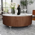 thumbnail image 6 of MDQMD 35" Round Faux Marble Coffee Table with 2 Silent-Close Drawers & Stainless Steel Legs - Modern Walnut Storage Center Table for Living Room, White Luxury Sturdy Design, 6 of 9
