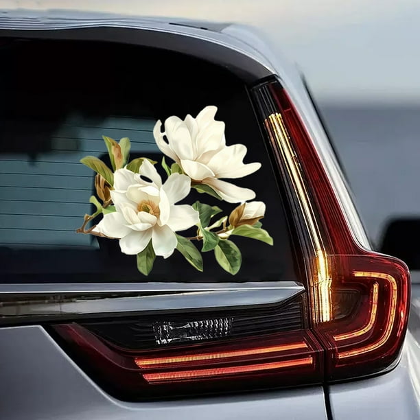 Pegatinas para coche contra arañazos y protección de pintura | Vinilos impermeables para coches, camiones y motos | Diseño de rosa blanca | 20 x 20 cm