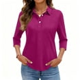 thumbnail image 5 of Women's Polo Shirts 3/4 Length Sleeve Tops Collared Button Down Golf Tee Casual Spring Summer Work T Shirts Purple 3XL, 5 of 5