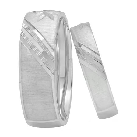 His and Hers Sterling Silver Diamond Accent Cross Wedding Ring Band Set – Womens & Mens Matching Wedding Set