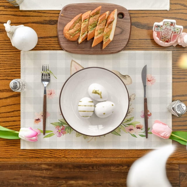 Ganfancp Salvamanteles Vintage Happy Easter Salvamanteles de Pascua de Primavera Salvamanteles Vintage Decoración de Mesa de Comedor Conejito Pollito de Pascua Salvamanteles de Pascua para Decoración