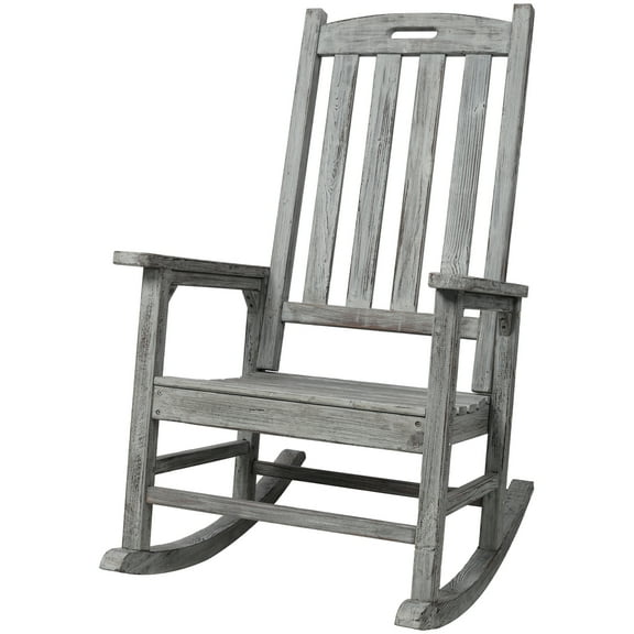 Oversized Wooden Porch Rocker Chair with High Back & Wide Seat Modern Indoor/Outdoor Comfort Chair for Relaxation, Living Room, Garden, Balcony, Home Use (Light Grey)