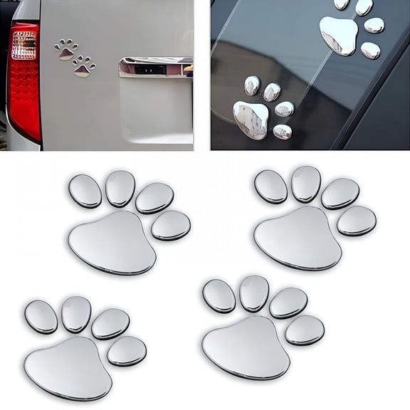 CCOCC 2026 New 10 Pack 3D Chrome Dog Paw Footprint Sticker Decal Auto Car Emblem Decoration