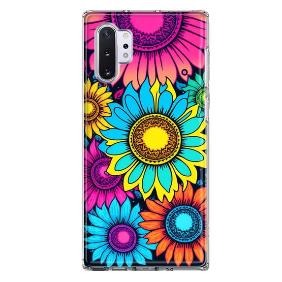 MUNDAZE Samsung Galaxy Note 10 Vintage Colorful Abstract Sunflowers Floral Double Layer Phone Case Cover