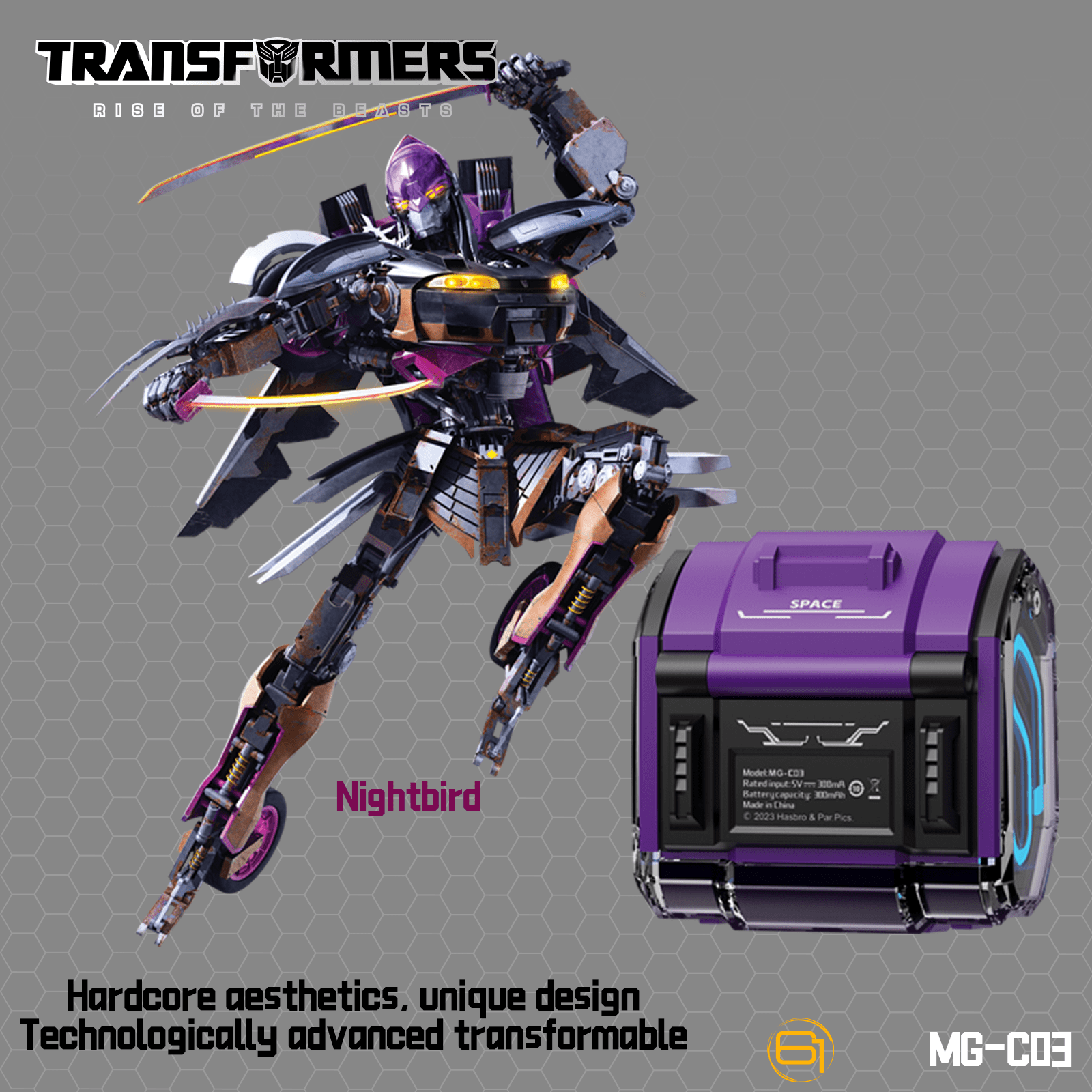 Transformers MG-C03 Bluetooth TWS Wireless Earbuds – HiFi Sound, Low Latency Gaming & Music Dual Mode Headset, Noise Cancelling, Touch Control, Long Battery Life & Charging Case (Purple - Nightbird)