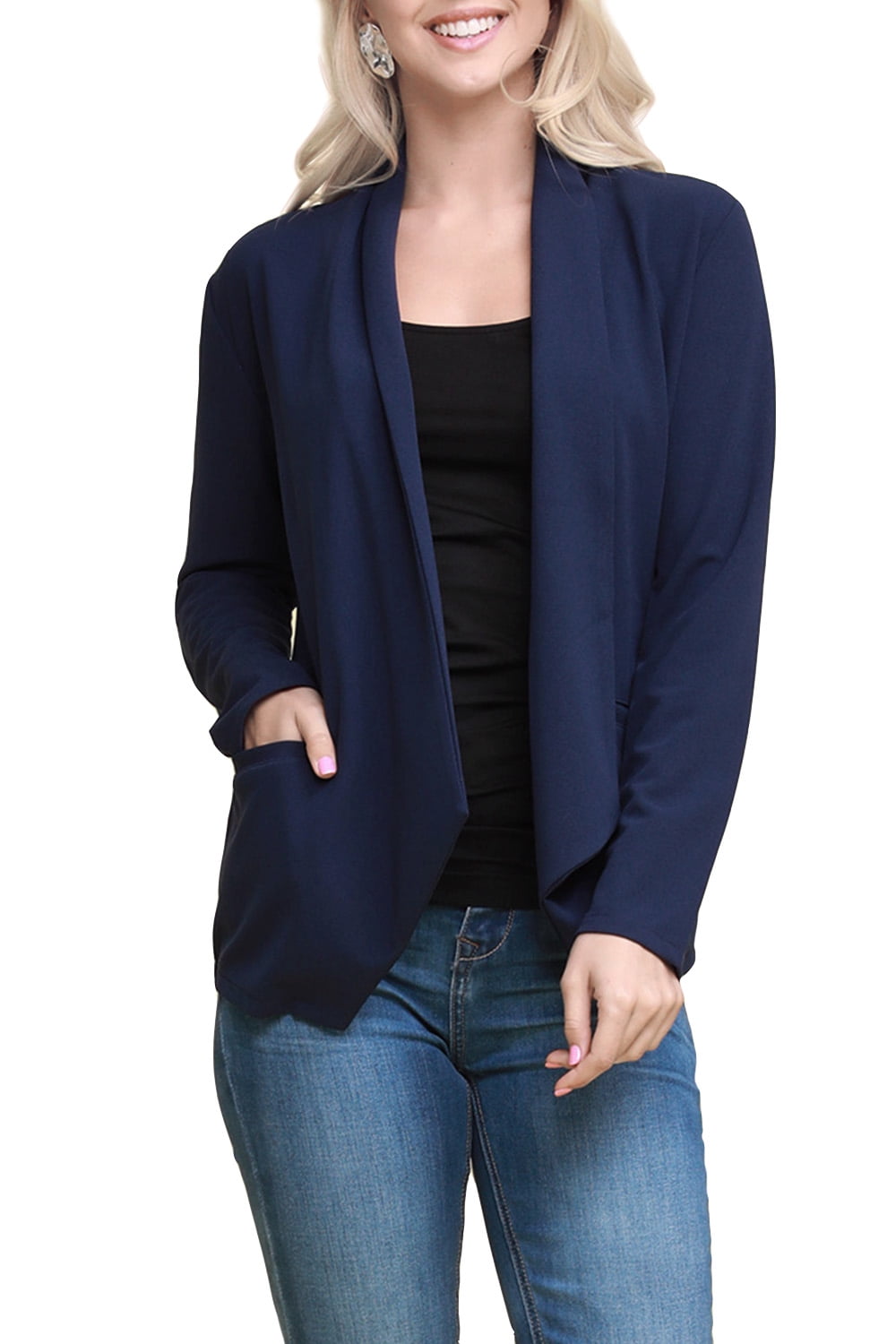 Doublju Doublju Women's Casual Long Sleeves Asymmetrical Stretch Open