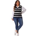 thumbnail image 3 of DARING DIVA Women's Plus Size V Neck Striped Knit Sweater Vests 3X Black, 3 of 6