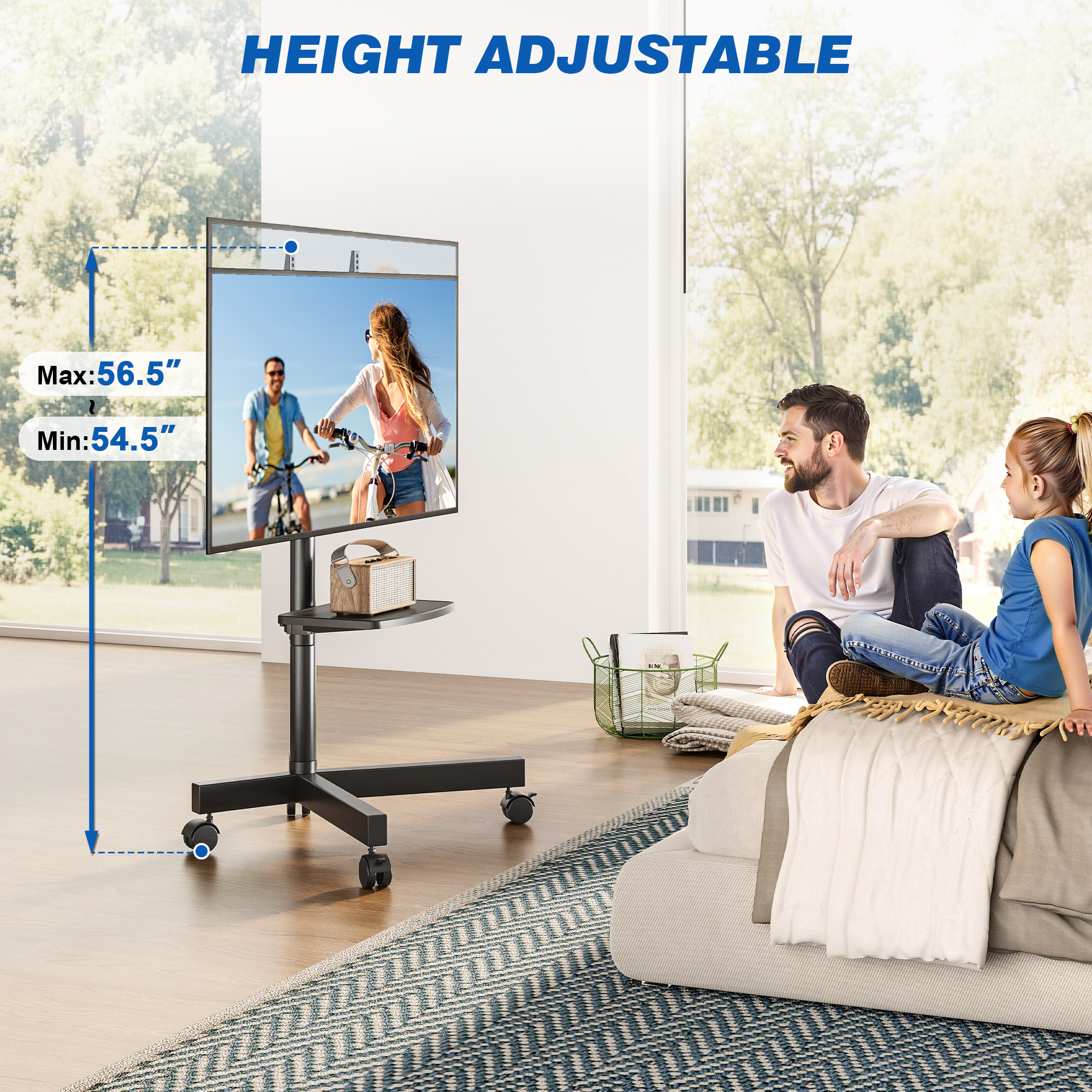 RTVR Modern Rolling TV Stand with Shelf for 23-60 inch TVs photo 5