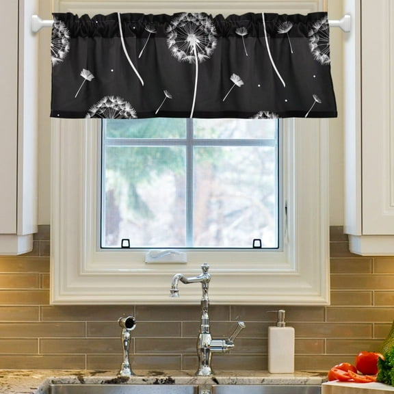 Ryvnso Dandelion on Black Window Valance Kitchen Farmhouse Rod Pocket Short Curtain 54x18 inch