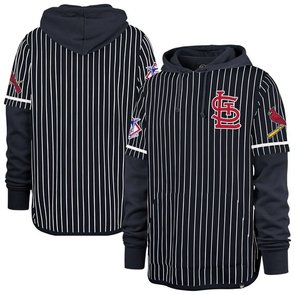 Men's '47 Navy St. Louis Cardinals Pinstripe Double Header Pullover Hoodie