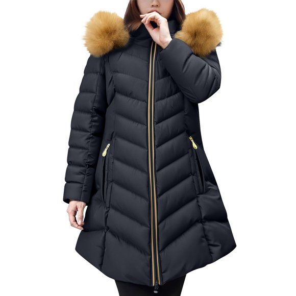 Aoiroe Heavy Winter Coats For Women Women'S Plus Size Winter Coats Long Puffer Jacket Womens Plus Size Coat Long Winter Coats For Women Oversized Casual Loose Solid Winter Coat Black L